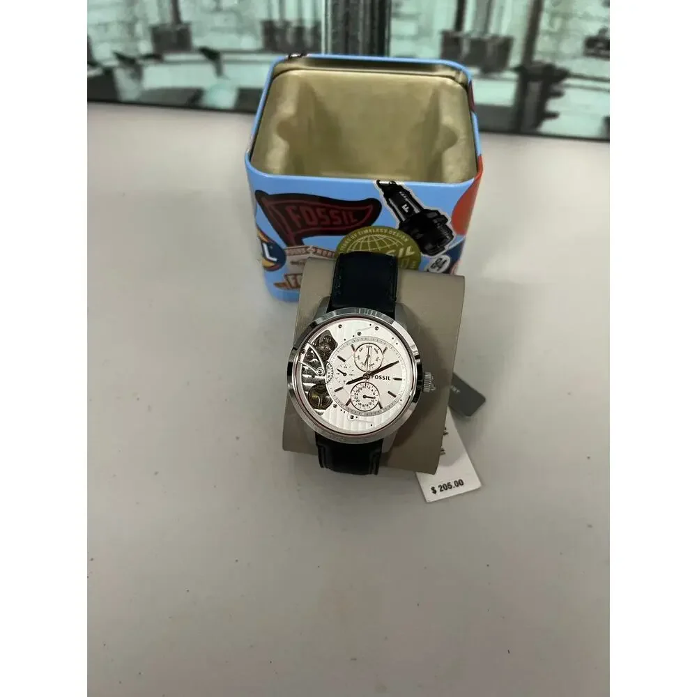 Fossil ME1164 Multifunction Skeleton White Dial Men's Watch with Black Strap